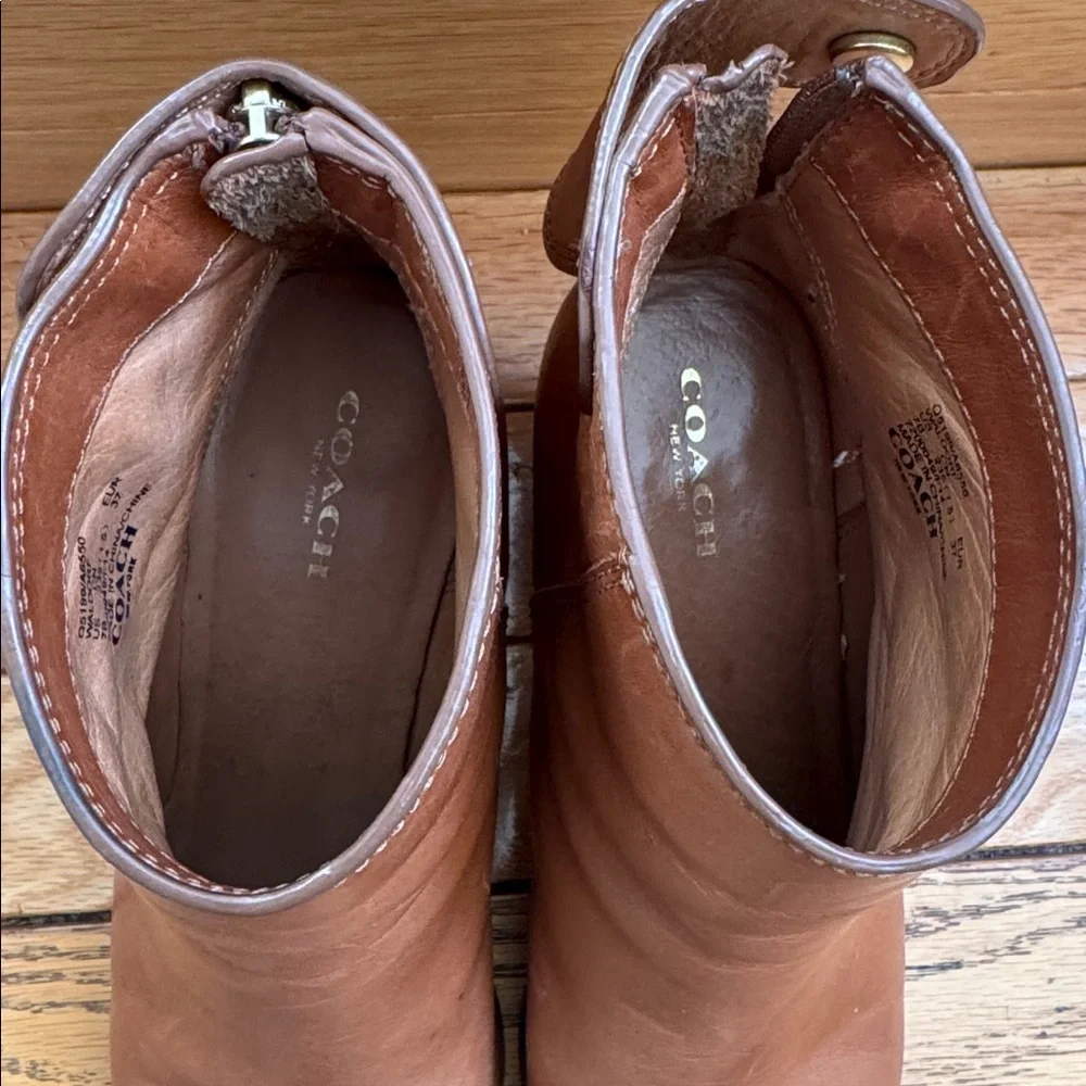 COACH Women’s Boots Size 7 B Waldorf Brown Ankle Boots Block Heels